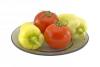 Tomatoes and bell peppers on a glass plate isolated on white background - Tomatoes and bell peppers