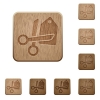 Set of carved wooden price cut buttons. 8 variations included. Arranged layer structure. - Price cut wooden buttons