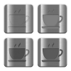 Set of Coffee buttons vector in brushed metal style. Arranged layer, color and graphic style structure. - Metal Coffee buttons