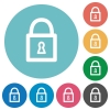 Flat locked padlock icon set on round color background. - Flat locked padlock icons