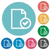 Flat document accepted icon set on round color background. - Flat document accepted icons