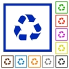 Set of color square framed Recycling flat icons on white background - Recycling framed flat icons