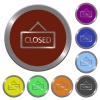 Set of color glossy coin-like closed sign buttons. - Color closed sign buttons