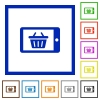 Mobile shopping framed flat icons - Set of color square framed mobile shopping flat icons on white background