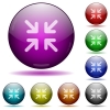 Set of color minimize glass sphere buttons with shadows. - Minimize glass sphere buttons