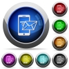 Set of round glossy Sending email buttons. Arranged layer structure. - Sending email button set