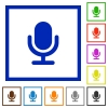 Set of color square framed Microphone flat icons - Microphone framed flat icons