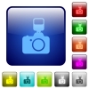 Set of camera with flash color glass rounded square buttons - Color camera with flash square buttons