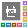 SWF file format flat icons on simple color square background. - SWF file format square flat icons