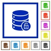 Unlock database flat framed icons - Unlock database flat color icons in square frames