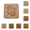 Pound Ruble exchange icons in carved wooden button styles - Pound Ruble exchange wooden buttons