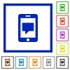 Mobile messaging flat color icons in square frames on white background - Mobile messaging flat framed icons