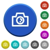 Camera round color beveled buttons with smooth surfaces and flat white icons - Camera beveled buttons