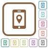 Mobile navigation simple icons - Mobile navigation simple icons in color rounded square frames on white background