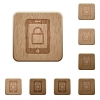 Smartphone lock wooden buttons - Smartphone lock on rounded square carved wooden button styles