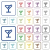 Cocktail color flat icons in rounded square frames. Thin and thick versions included. - Cocktail outlined flat color icons