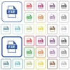 EXE file format color flat icons in rounded square frames. Thin and thick versions included. - EXE file format outlined flat color icons