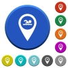 Swimming pool GPS map location round color beveled buttons with smooth surfaces and flat white icons - Swimming pool GPS map location beveled buttons