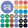 Mail attachment multi colored flat icons on round backgrounds. Included white, light and dark icon variations for hover and active status effects, and bonus shades on black backgounds. - Mail attachment round flat multi colored icons