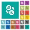 Ruble Pound money exchange multi colored flat icons on plain square backgrounds. Included white and darker icon variations for hover or active effects. - Ruble Pound money exchange square flat multi colored icons