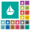 Sailboat multi colored flat icons on plain square backgrounds. Included white and darker icon variations for hover or active effects. - Sailboat square flat multi colored icons