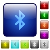 Bluetooth icons in rounded square color glossy button set - Bluetooth color square buttons