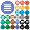 Text align justify multi colored flat icons on round backgrounds. Included white, light and dark icon variations for hover and active status effects, and bonus shades on black backgounds. - Text align justify round flat multi colored icons