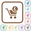 Checkout with Pound cart simple icons in color rounded square frames on white background - Checkout with Pound cart simple icons
