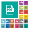 PDF file format multi colored flat icons on plain square backgrounds. Included white and darker icon variations for hover or active effects. - PDF file format square flat multi colored icons