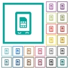 Mobile sim card flat color icons with quadrant frames - Mobile sim card flat color icons with quadrant frames on white background