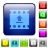 Upload movie icons in rounded square color glossy button set - Upload movie color square buttons