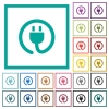Rolled power cord flat color icons with quadrant frames on white background - Rolled power cord flat color icons with quadrant frames