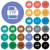 TTF file format multi colored flat icons on round backgrounds. Included white, light and dark icon variations for hover and active status effects, and bonus shades on black backgounds. - TTF file format round flat multi colored icons