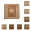 Eight of hearts card wooden buttons - Eight of hearts card on rounded square carved wooden button styles