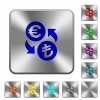 Euro Lira money exchange engraved icons on rounded square glossy steel buttons - Euro Lira money exchange rounded square steel buttons - Small thumbnail