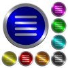 Text align justify icons on round luminous coin-like color steel buttons - Text align justify luminous coin-like round color buttons