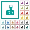 Camera with flash flat color icons with quadrant frames - Camera with flash flat color icons with quadrant frames on white background