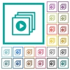 Play files flat color icons with quadrant frames on white background - Play files flat color icons with quadrant frames