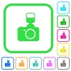 Camera with flash vivid colored flat icons in curved borders on white background - Camera with flash vivid colored flat icons