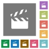 Clapperboard square flat icons - Clapperboard flat icons on simple color square backgrounds