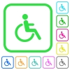 Disability vivid colored flat icons in curved borders on white background - Disability vivid colored flat icons