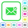 Mail sent vivid colored flat icons - Mail sent vivid colored flat icons in curved borders on white background