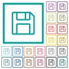 Floppy disk as save symbol flat color icons with quadrant frames on white background - Floppy disk as save symbol flat color icons with quadrant frames