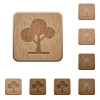 Leafy tree on rounded square carved wooden button styles - Leafy tree wooden buttons