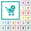 Edit cart items flat color icons with quadrant frames - Edit cart items flat color icons with quadrant frames on white background