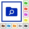 Folder search flat color icons in square frames on white background - Folder search flat framed icons