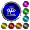 Store front icons on round luminous coin-like color steel buttons - Store front luminous coin-like round color buttons