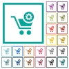 Cart settings flat color icons with quadrant frames - Cart settings flat color icons with quadrant frames on white background