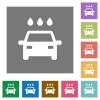 Car wash flat icons on simple color square backgrounds - Car wash square flat icons