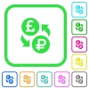 Pound Ruble money exchange vivid colored flat icons - Pound Ruble money exchange vivid colored flat icons in curved borders on white background